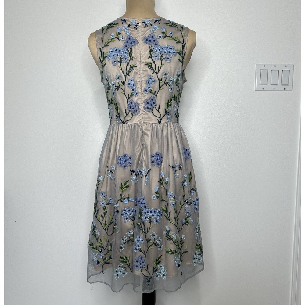 Sundance‎ Forget Me Not Floral Embroidered Tulle Dress Small Fit Flare Blue Nude - Picture 4 of 11